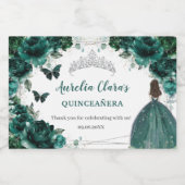 Emerald Floral Princess Quinceañera Birthday Gevor Schaumweinetikett (Einzelnes Label)
