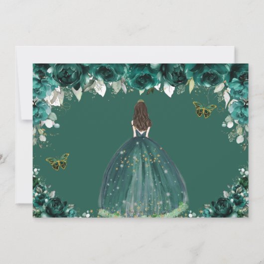 Emerald Floral Princess Quinceañera Save the Date (Rückseite)