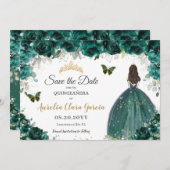 Emerald Floral Princess Quinceañera Save the Date (Vorne/Hinten)