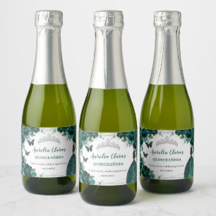 Emerald Floral Prinzessin Quinceañera Geburtstagsg Schaumweinetikett