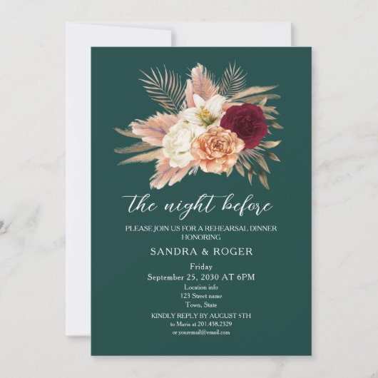 Emerald Floral Probe Dinner Einladung (Vorderseite)