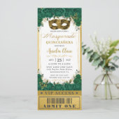 Emerald Floral Quinceañera Masquerade VIP Ticket Einladung (Stehend Vorderseite)