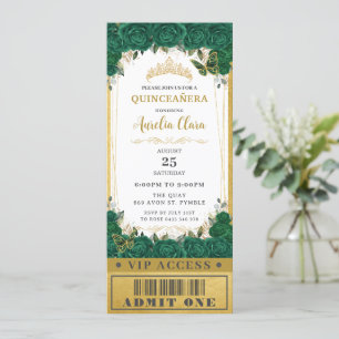 Emerald Floral Quinceañera Sweet 16 VIP Ticket Einladung
