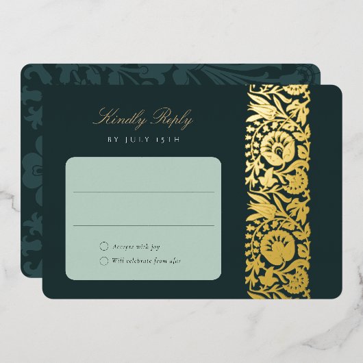 Emerald Floral RSVP Card Folieneinladung (Vorderseite/Rückseite)