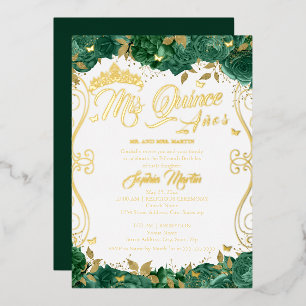 Emerald Floral Scroll Mis Quince Quinceanera Folieneinladung