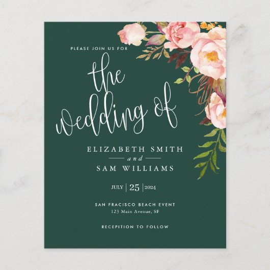 Emerald Floral Simple Wedding Budget Flyer (Vorne)
