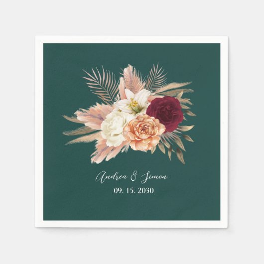 Emerald Floral Wedding Napkins Serviette (Vorderseite)