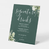 Emerald Floral Wedding Signature Drinks Sockelschild (Vorderseite)