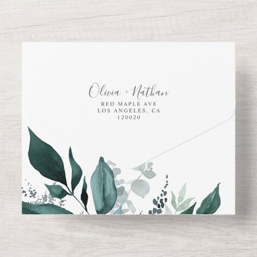 Emerald Foliage Greenerity-Blätter in einem All In One Einladung (Rückseite)