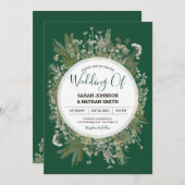 Emerald Forrest Green Imitats gepresste Blume Hoch Einladung (Vorne/Hinten)