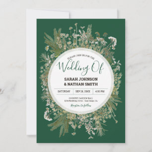 Emerald Forrest Green Imitats gepresste Blume Hoch Einladung