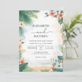 Emerald Frond Coral Bloom Wedding Einladung (Stehend Vorderseite)