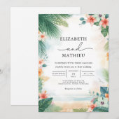 Emerald Frond Coral Bloom Wedding Einladung (Vorne/Hinten)