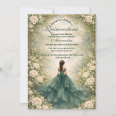 Emerald Garden Rose Quinceañera Einladung (Vorderseite)