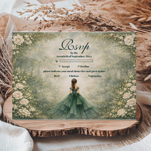 Emerald Garden Rose Quinceañera RSVP Karte