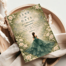 Emerald Garden Rose Quinceañera Save The Date