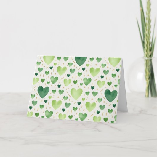 Emerald Garden Watercolor Hearts Karte (Vorderseite)