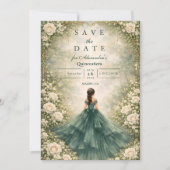 Emerald-Garten-Rose Quinceañera Save The Date (Vorderseite)