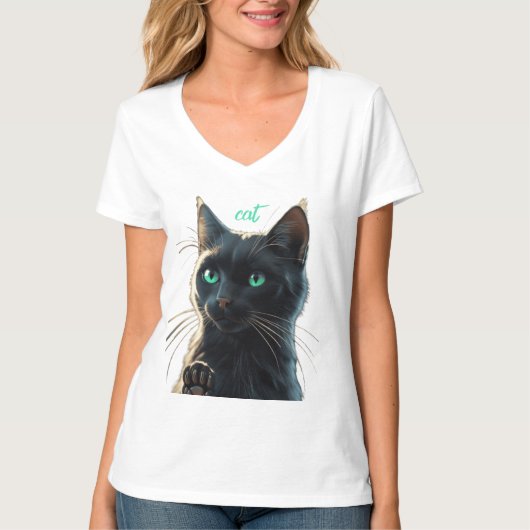 Emerald Gaze Black Cat T - Shirt (Vorderseite)