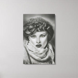 Emerald Gaze - Surreal Charcoal Portrait Art Leinwanddruck