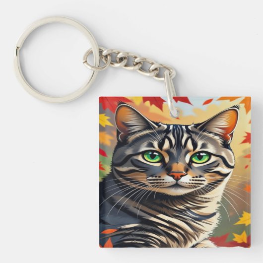 Emerald Gaze Tabby in Autumn Glow Schlüsselanhänger (Vorderseite)