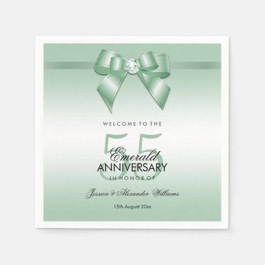 Emerald Gem Bow & Ribbon 55. Hochzeitstag Serviette (Vorderseite)