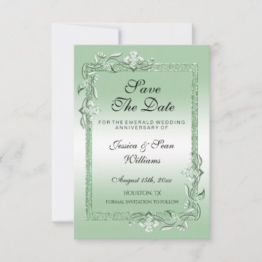 Emerald Gem & Glitzer 55. Hochzeit Save The Date (Vorderseite)