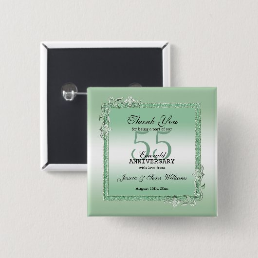 Emerald Gem & Glitzer 55. Hochzeitstag Button (Vorne & Hinten)