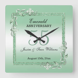 Emerald Gem & Glitzer 55. Hochzeitstag Quadratische Wanduhr