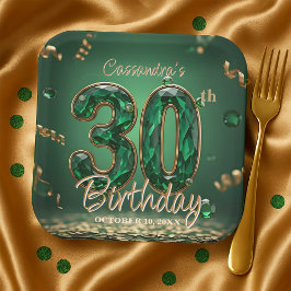 Emerald Gemstone Gold Glitzer 30. Geburtstag Pappteller