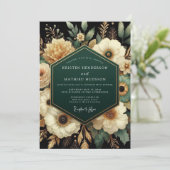 Emerald Gilded Botanical Wedding Einladung (Stehend Vorderseite)