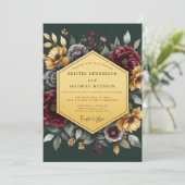 Emerald Gilded Floral Wedding Einladung (Stehend Vorderseite)