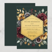 Emerald Gilded Floral Wedding Einladung (Vorne/Hinten)