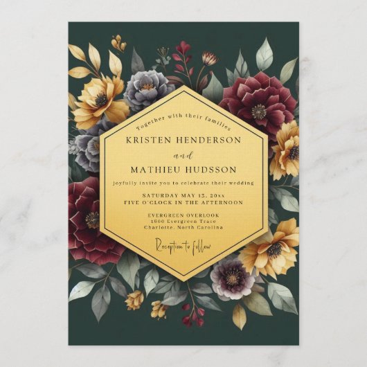 Emerald Gilded Floral Wedding Einladung (Vorderseite)
