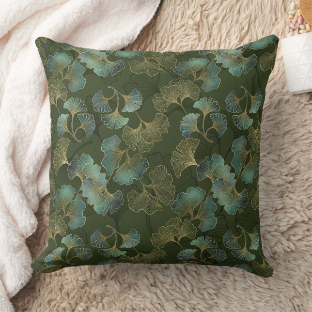Emerald Ginkgo Elegance – Luxury Gold Botanical 2 Kissen (Decke)