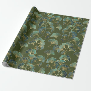 Emerald Ginkgo Eleganz – Luxuriöser Goldener Botan Geschenkpapier
