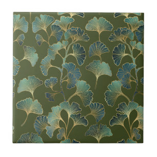 Emerald Ginkgo Eleganz – Luxuriöses Goldenes Botan Fliese