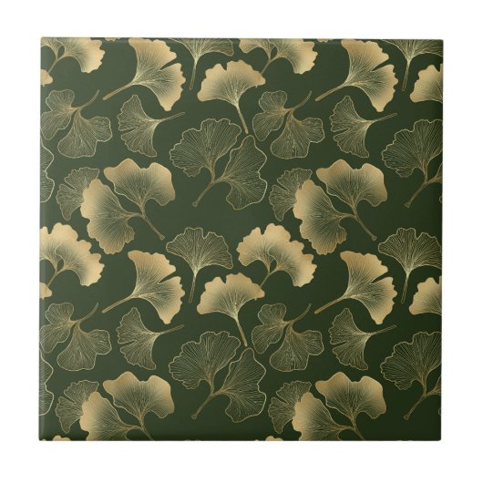 Emerald Ginkgo Eleganz – Luxus Gold Botanical 6 Fliese (Vorderseite)