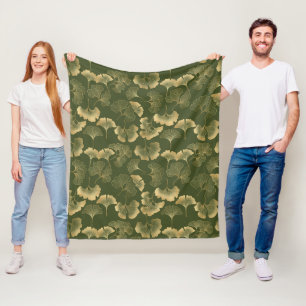 Emerald Ginkgo Eleganz – Luxus-Gold-Botanik 13 Fleecedecke