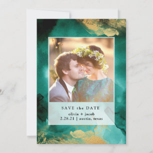 Emerald Glamour Aquarell und Gold - Foto Save The Date
