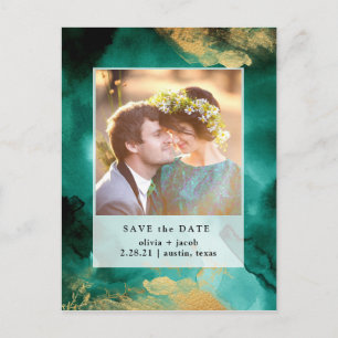 Emerald Glamour Aquarellfarbenes Foto Save the D Ankündigungspostkarte