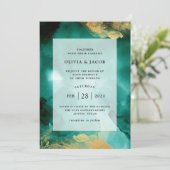 Emerald Glamour | Wasserfarbe und Goldhochzeit Einladung (Stehend Vorderseite)