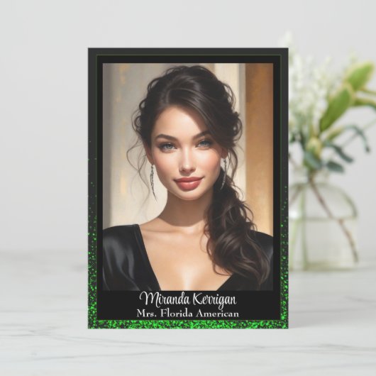 Emerald Glitz Pageant Autograph Cards Einladung (Stehend Vorderseite)