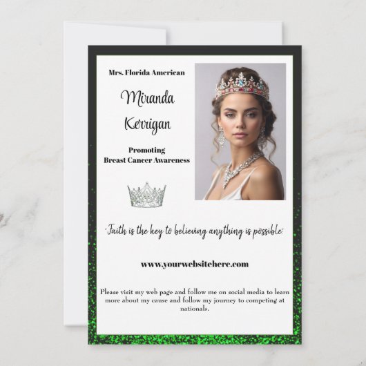 Emerald Glitz Pageant Autograph Cards Einladung (Rückseite)