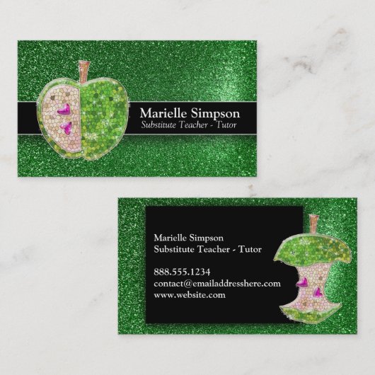 Emerald Glitzer Apple Stellvertretender Lehrer Tut Visitenkarte (Vorne/Hinten)