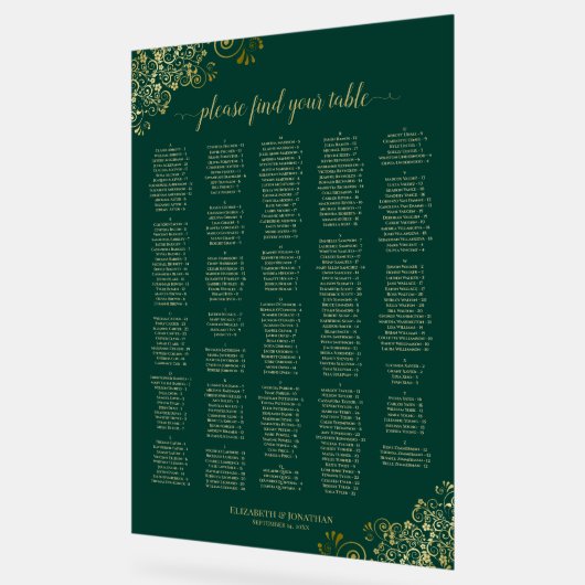 Emerald & Gold 300 Name Alphabetical Seating Chart Acrylschild (Winkel)