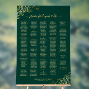 Emerald & Gold 300 Name Alphabetical Seating Chart Acrylschild