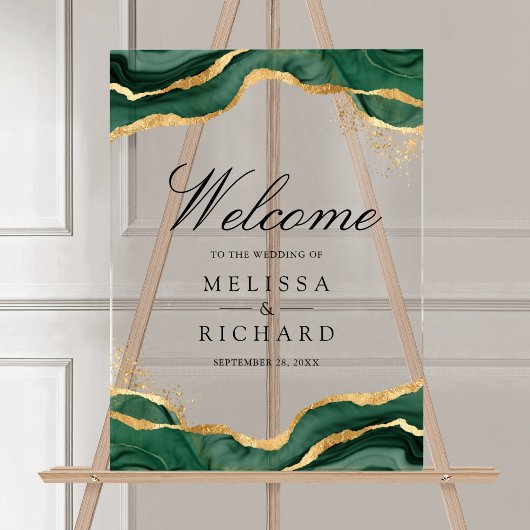 Emerald Gold Abstract Ink Wedding Welcome Acrylschild