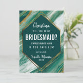 Emerald Gold Abstrakt Agate Marble Bridesmaid Einladung (Stehend Vorderseite)