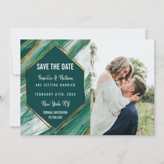 Emerald Gold Abstrakt Agate Marble Save the Date (Vorderseite)